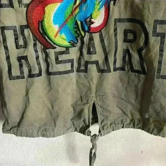 Zara Military Speak Up Trench Motor Biker Graphic Bird Olive Green Jacket XS - Picture 11 of 15